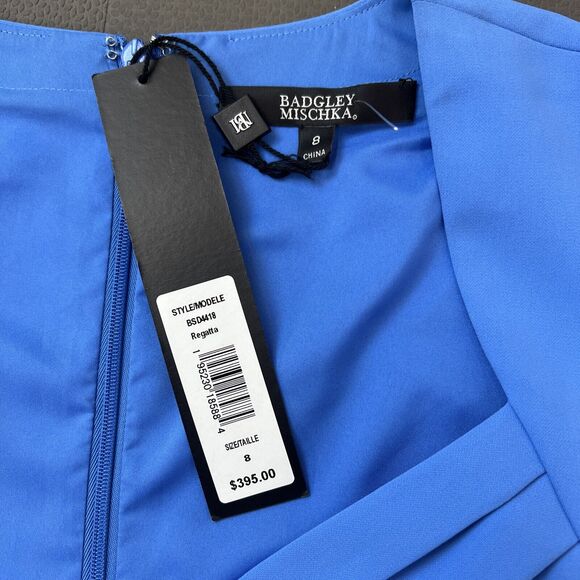 NWT Badgley Mischka Cornflower Blue Cocktail Dress sz 8 Slimming Pleats Charity - Picture 8 of 11